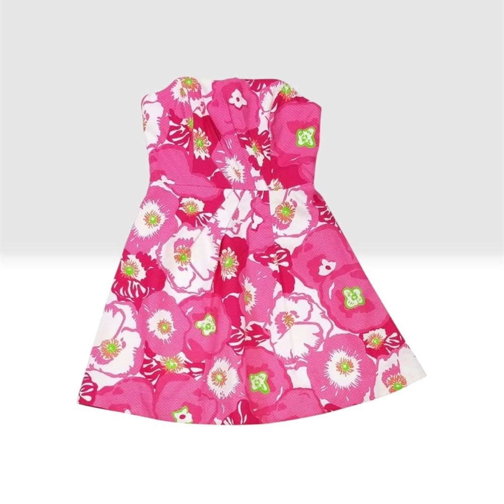 Pink LILLY PULITZER Bloom Strapless Dress in Cherry Begonias Print Size: 0 - Picture 2 of 10